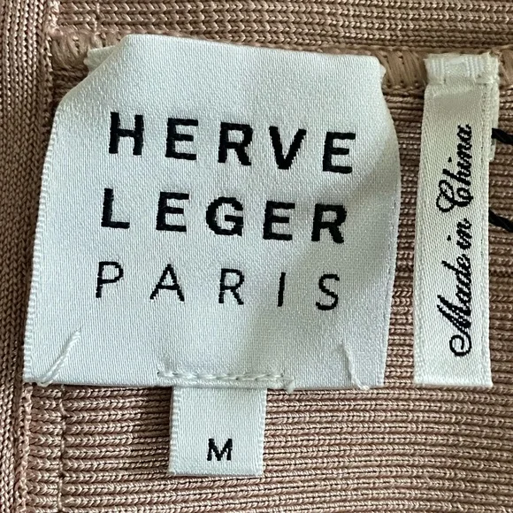 Herve Leger Rose Gold Criss Cross off the Shoulder Bandage Dress NWT - Picture 9 of 10